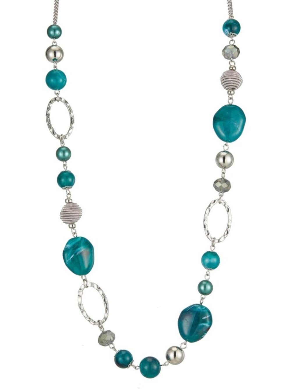 Stylish Long Beaded Necklace for Women - Silver Sweater Chain with Crystal